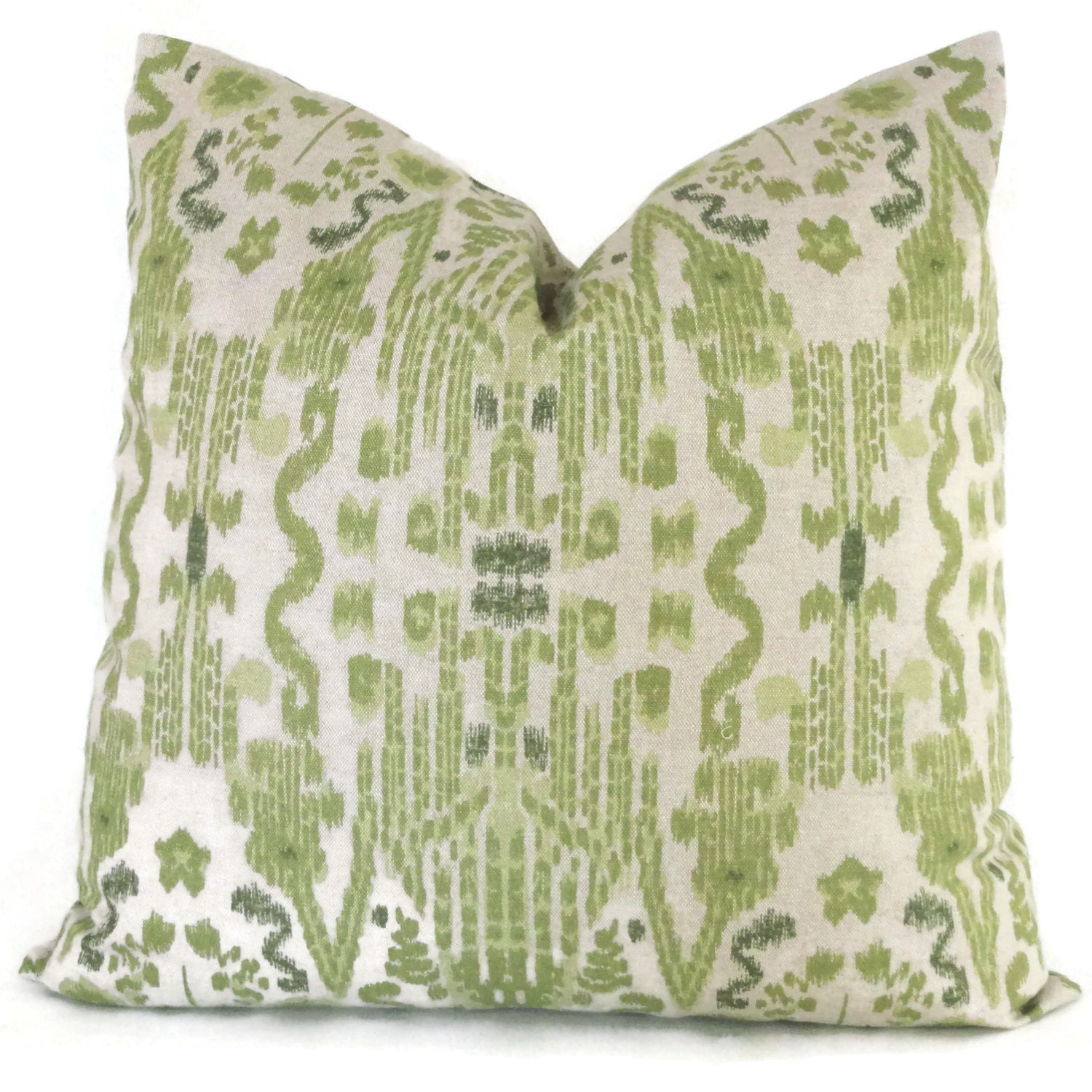 Moss Green Ikat Decorative Pillow Cover 20x20 Throw Pillow