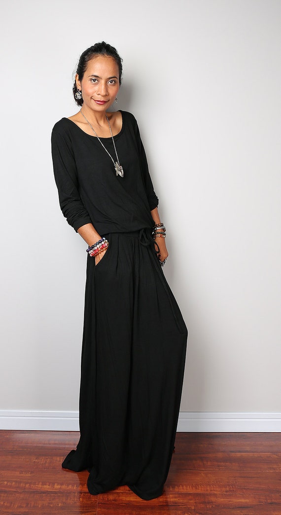 Black Maxi Dress Long Sleeve dress : Autumn Thrills