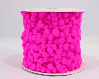 Bright pink pom pom trim - 5m, neon pink pom pom trim,