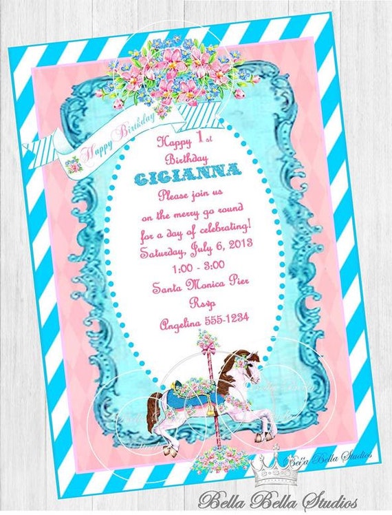 Vintage Carousel Horse Party - CUSTOM PRINTABLE INVITATION by Bella Bella Studios Il_570xn