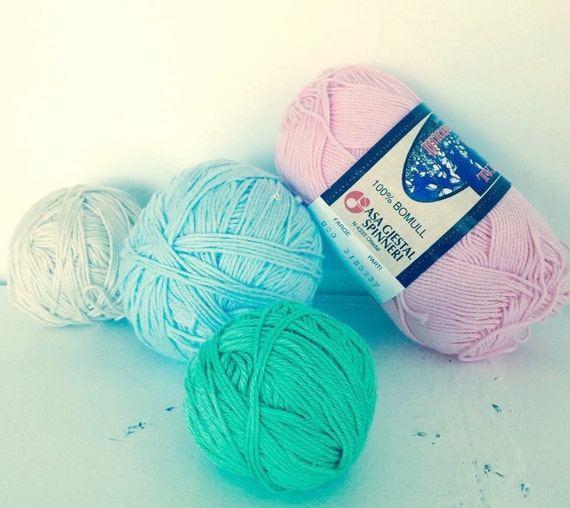 Sale Cotton Yarn Fingering weight Pink blue green and