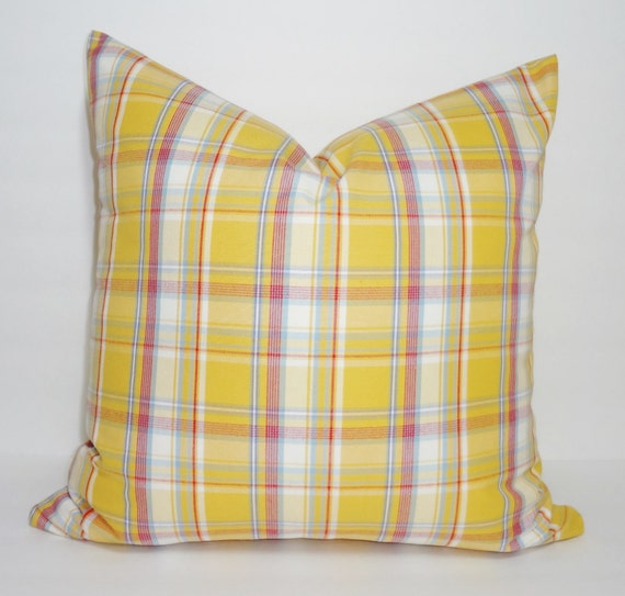 Items similar to Yellow Red Plaid Pillow Cover Decorative Plaid Country