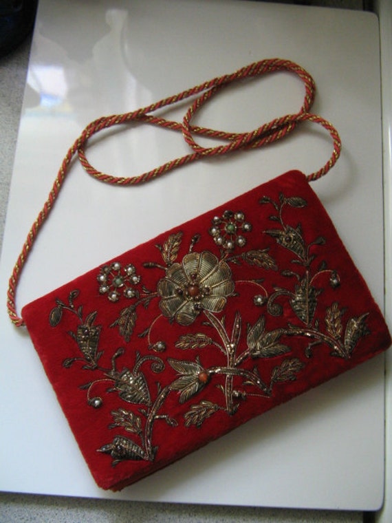 red velvet evening bag