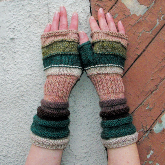 Green Fingerless Gloves For Summer Unmatched Hand Knit