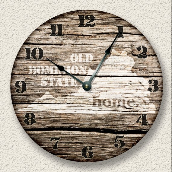 VIRGINIA Home State Wall CLOCK Barn Boards pattern Old