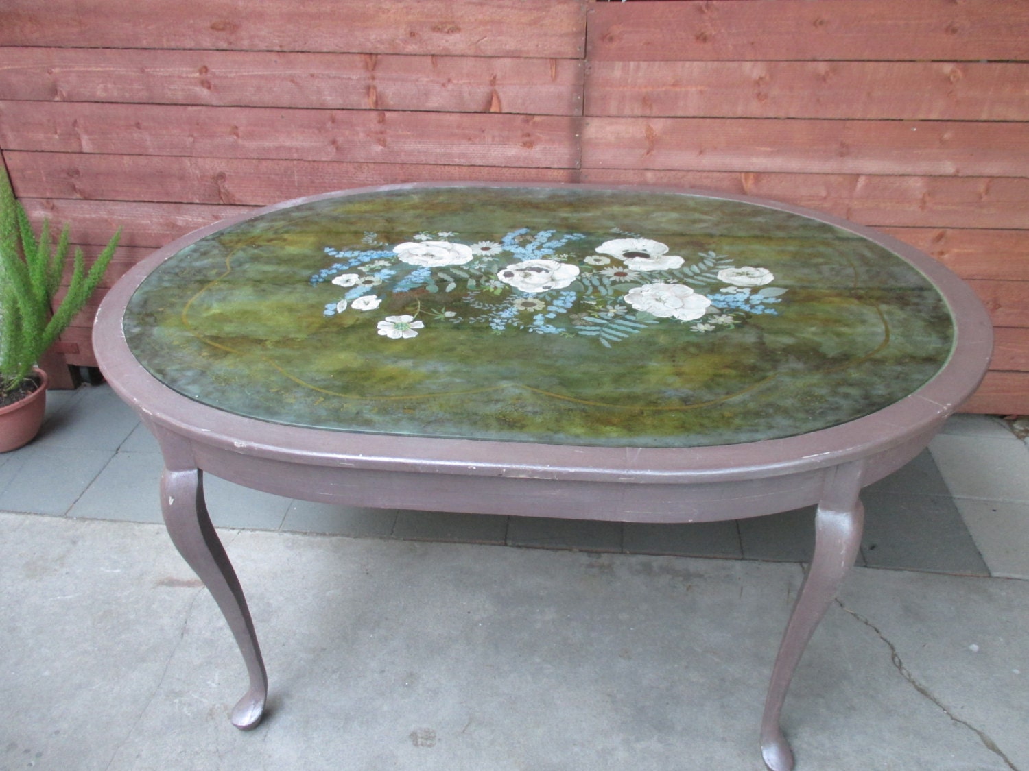 Dining Table handpainted under glass hand crafted wood Haute Juice