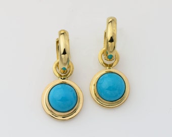14K Gold Turquoise Earrings Sleeping Beauty Turquoise Jewelry Gold Hoop Earrings Turquoise Earring Jackets Removable Hoops Arizona Turquoise