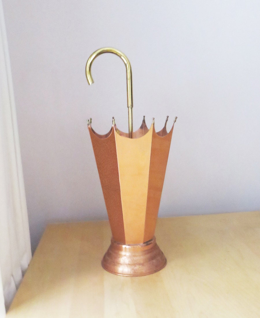 Vintage copper and brass umbrella stand with handle
