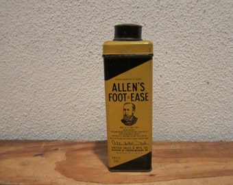 Vintage Allen's Foot Ease Boric Acid Alum Talcum Powder Tin, 3oz