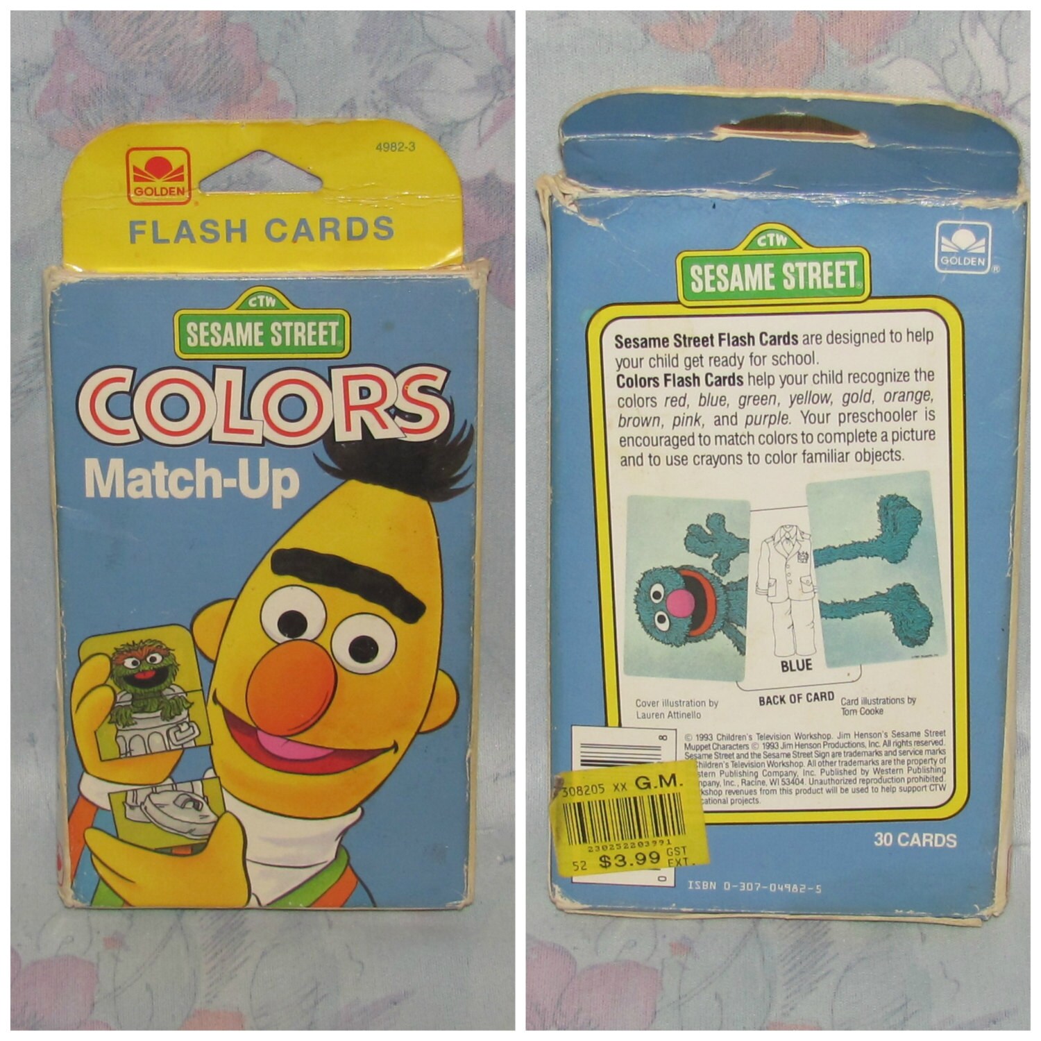 1993 Sesame Street Colours Match Up Flash Cards Ernie the