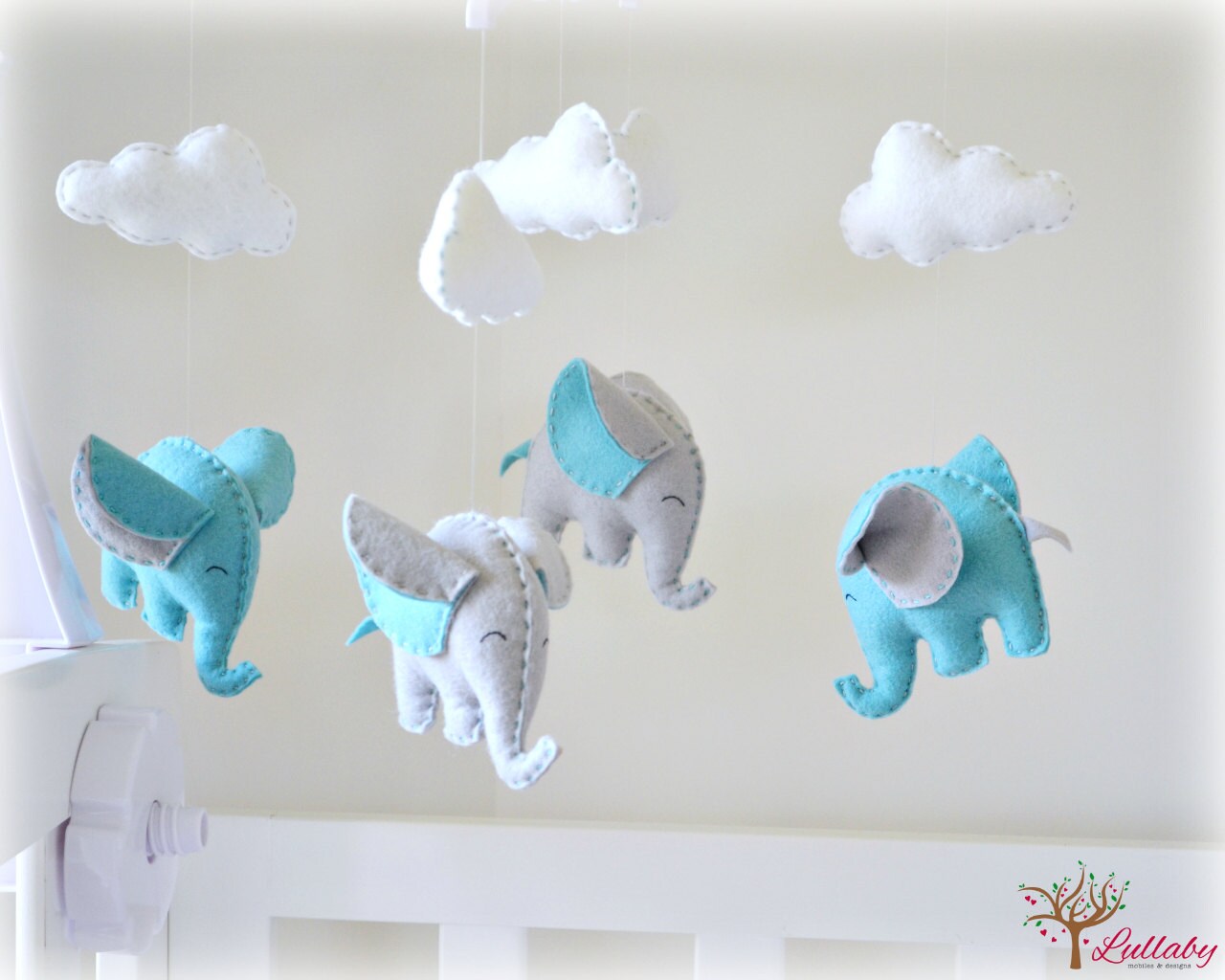 READY TO POST Elephant baby mobile crib mobile by LullabyMobiles