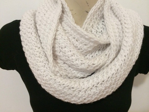 Knit White Infinity Chunky Cowl scarf Loop Scarf