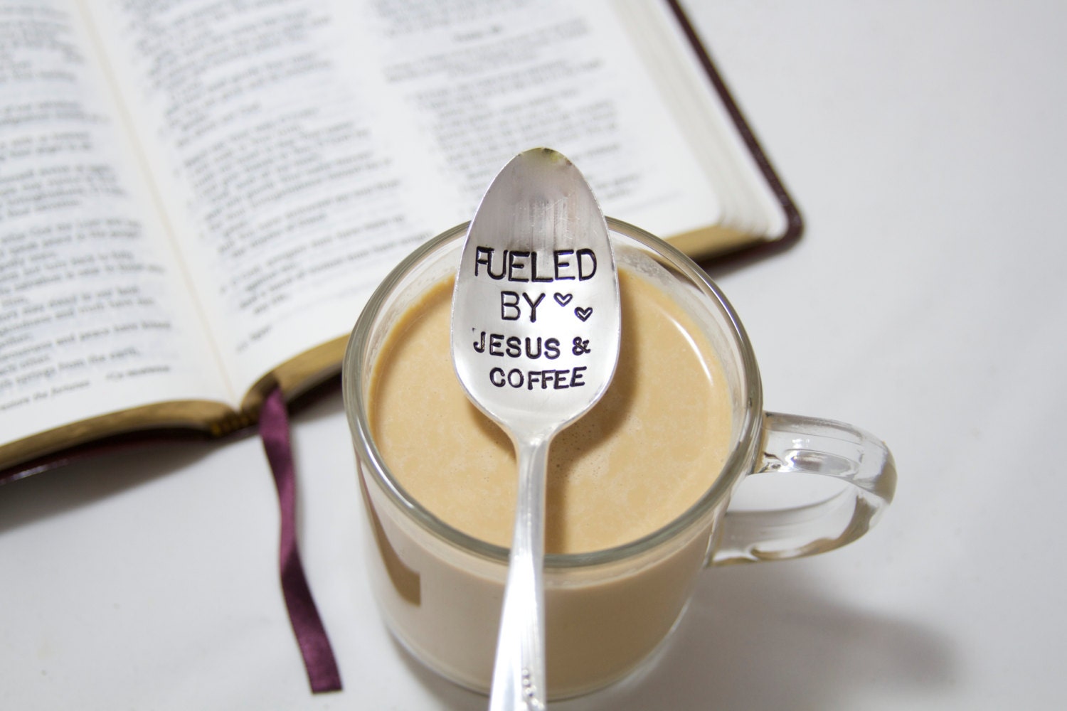 Fueled by Jesus & Coffee. Stamped Spoon for your morning