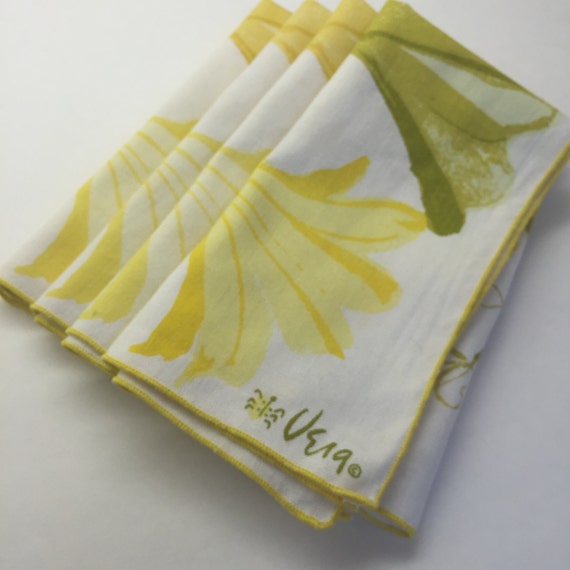 Four Linen Floral Napkins Vintage Vera Neumann Mid Century