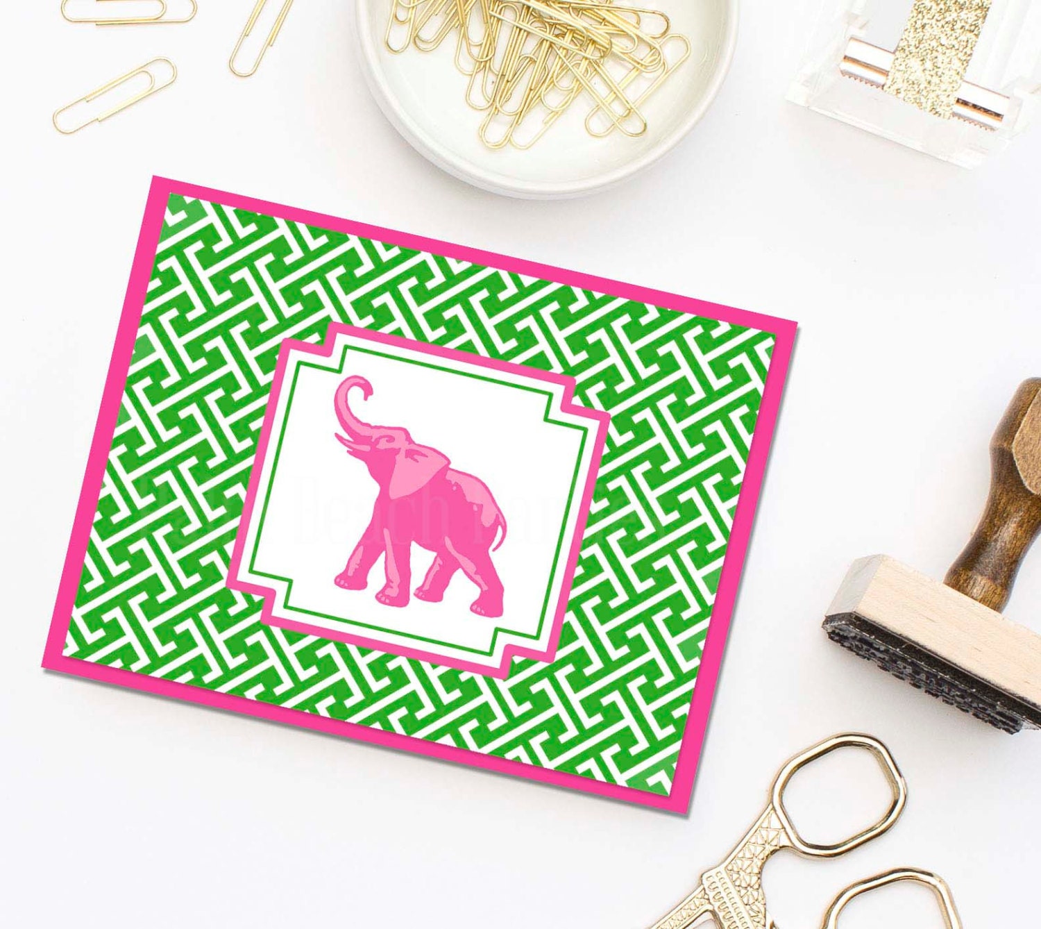 Preppy Elephant Notecards stationery Set of by PalmBeachParties