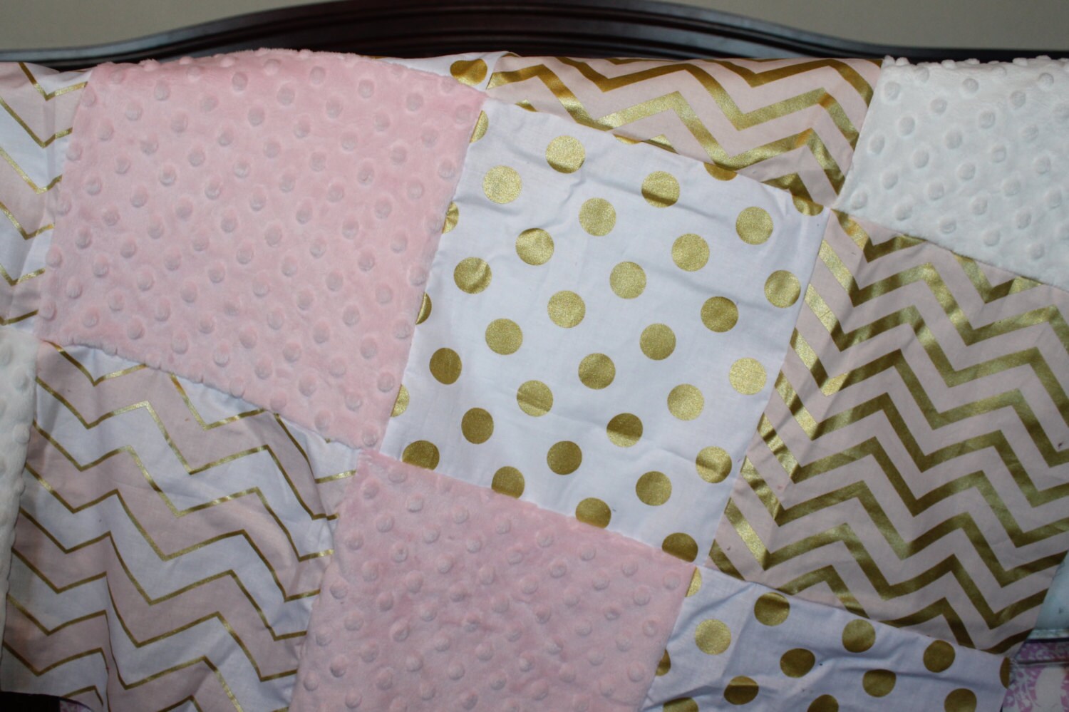 Pink Gold Baby Girl Blanket Glitz Confection Chevron White