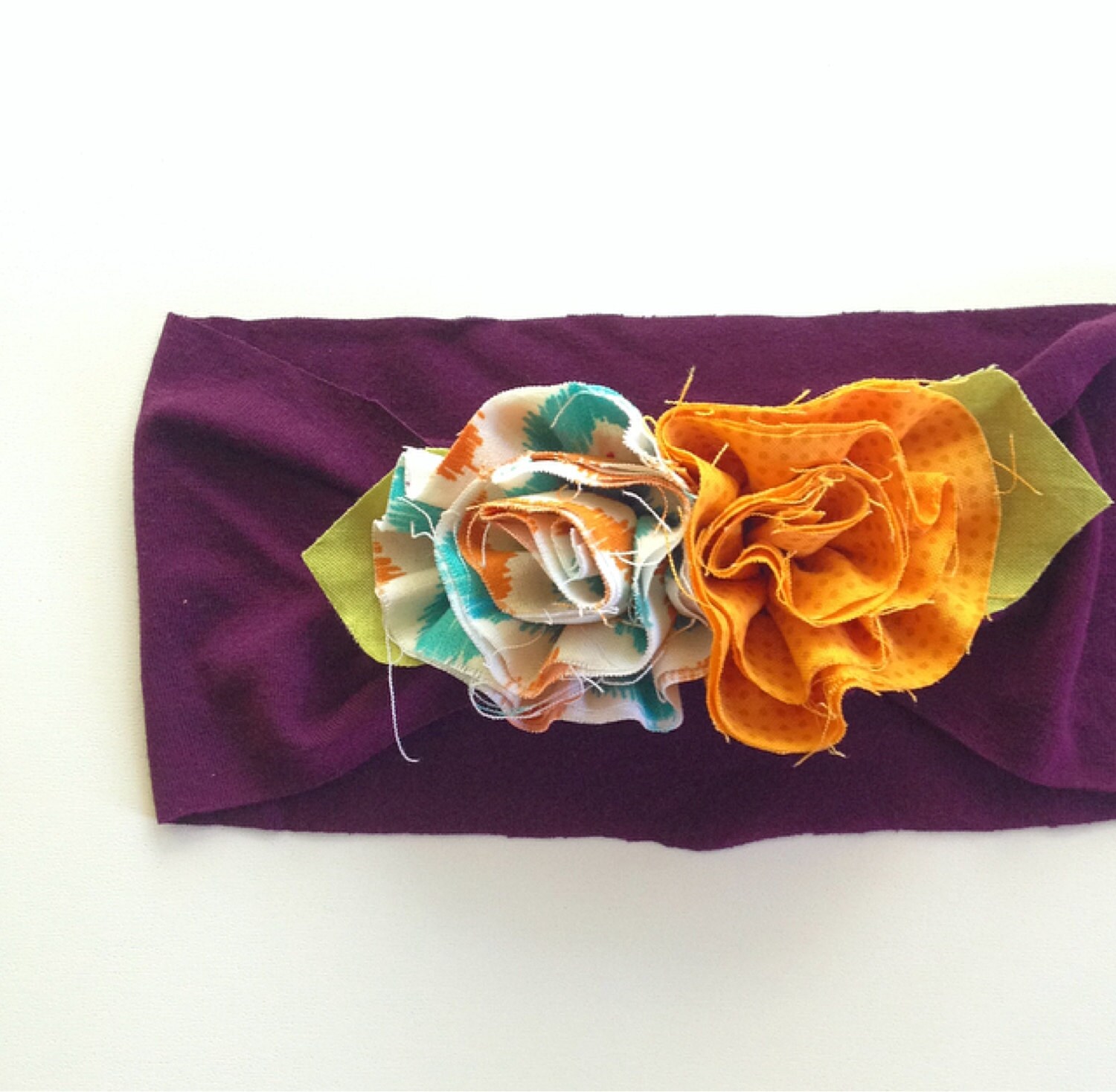 402 New baby headband leaves marks 684 Fall Fabric Flower Stretch Headband Baby Toddler by HeadsUpKids 