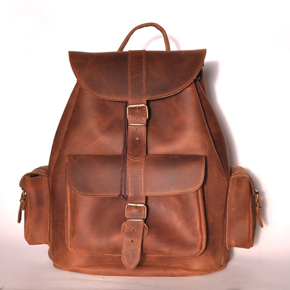 Extra Large leather backpack / Women/Men chestnut leather