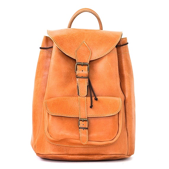 Large leather backpack / Women/Men natural tan leather