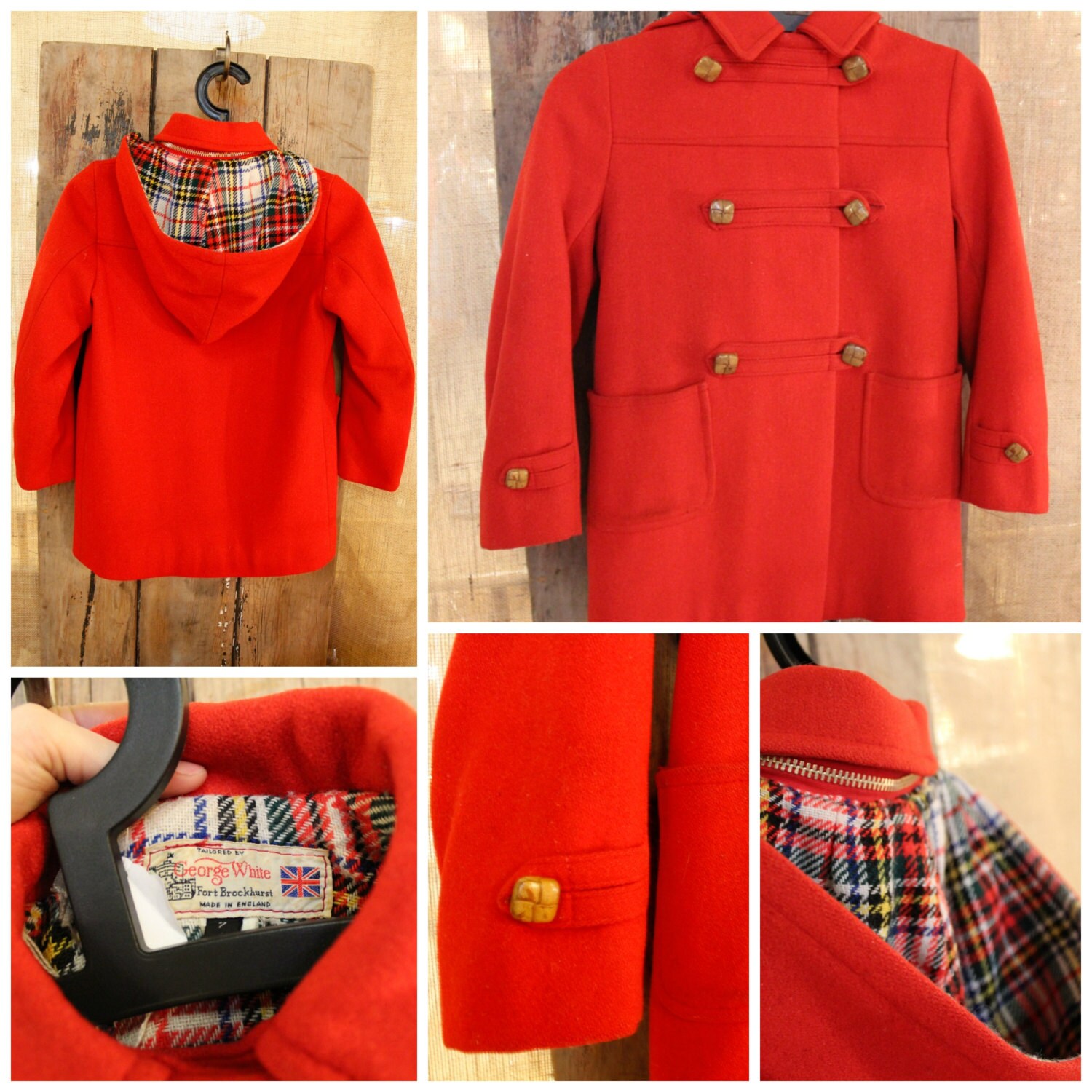 Girls toggle coat w/ hood and plaid lining by EBMNewhaven on Etsy
