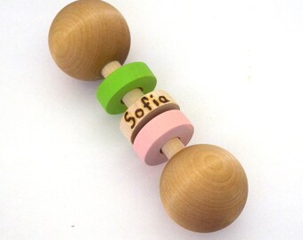 Wooden Rattle - Personalized Baby Toy - Wooden Baby Rattle - Waldorf - Teething Toy