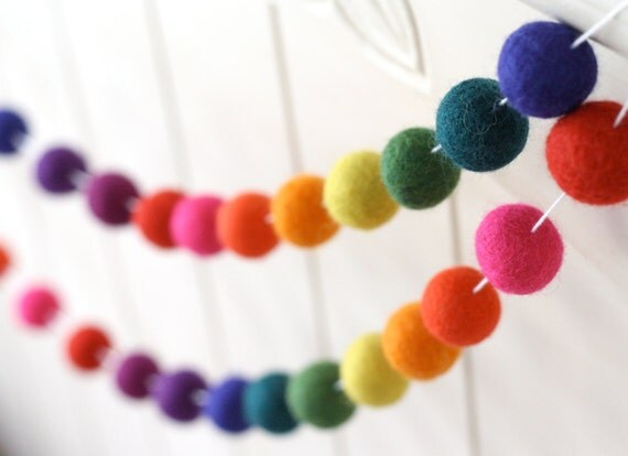 pom garland pom wool Ball Garland Pom   Colorful Pom Garland Felt Rainbow Garland