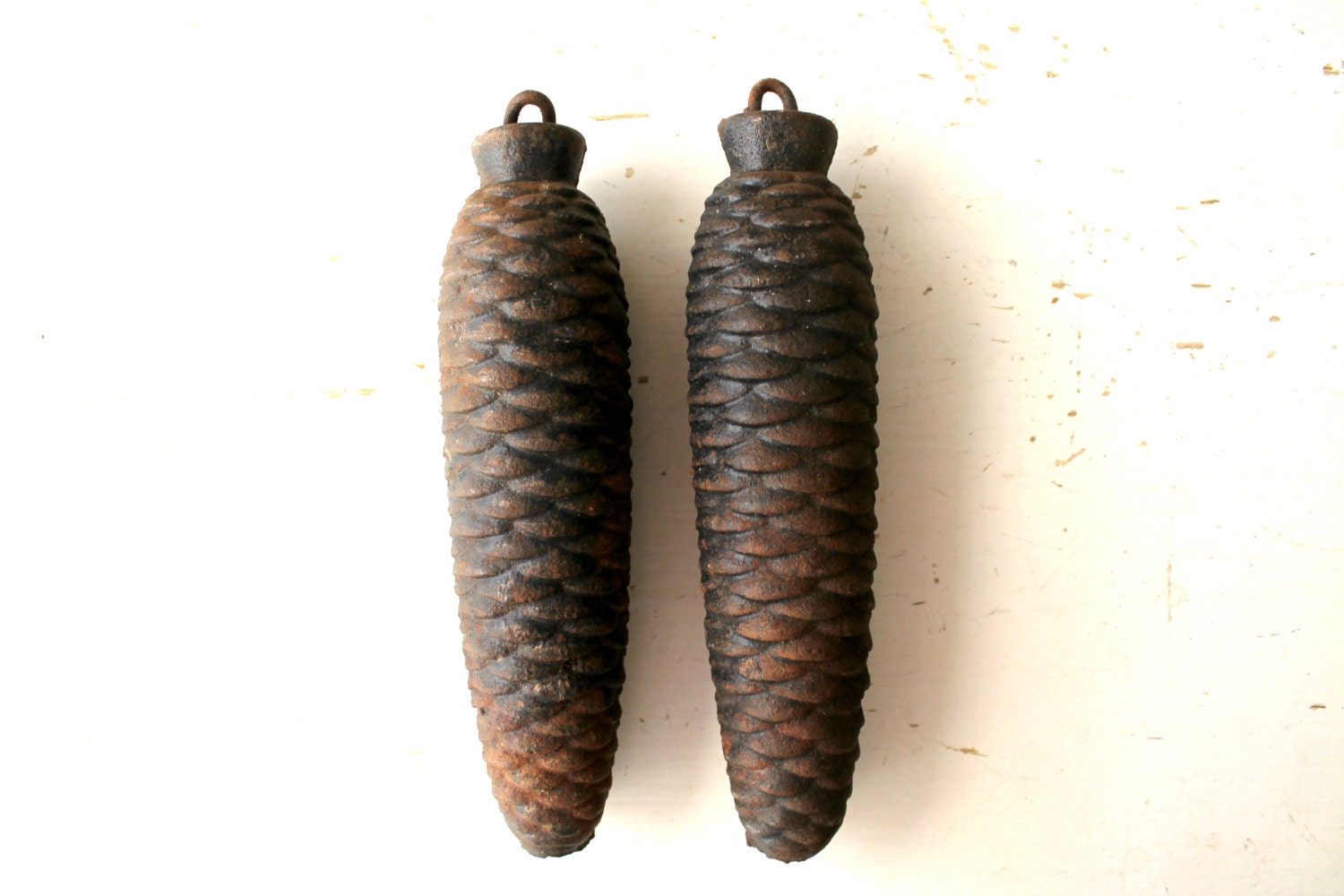 antique cuckoo clock weights pine cone shape by vintagearcheology