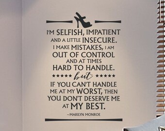 Marilyn Monroe Wall Decal Quote Im Selfish Impatient and a Little Insecure Girls Room Master Bedroom Decorations Vinyl Sticker Decor
