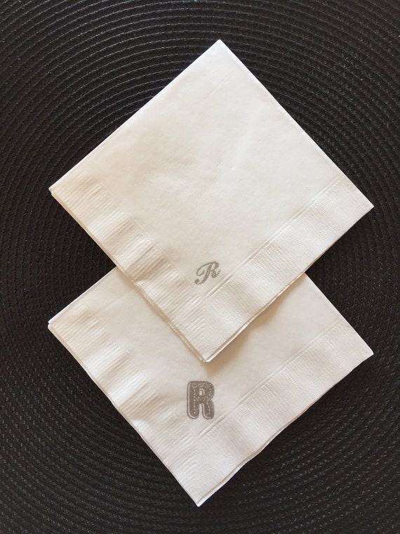 25 Cocktail Napkins Wedding Anniversary White Monogram Initial