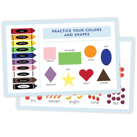 Activity Placemat for Kids - Colors, Shapes, and Counting Placemat - laminated, double-sided Il_570xn