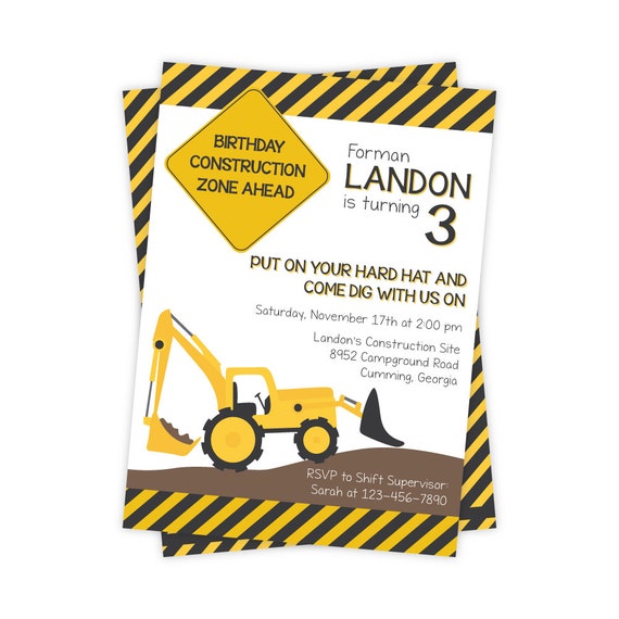 Construction Birthday Invitation - Kids Birthday Party Invite - PRINTED Birthday Invitation Il_570xn
