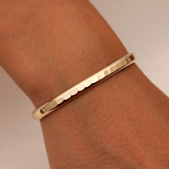 Thick Hammered Cuff Bracelet Yellow Gold Filled 352.ygf