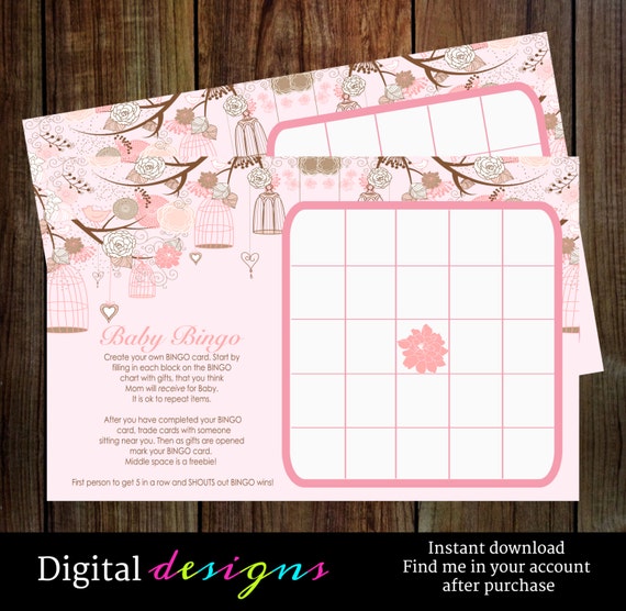 Girls baby shower games baby bingo vintage birdcage, pink instant download NO.1207889 Il_570xn
