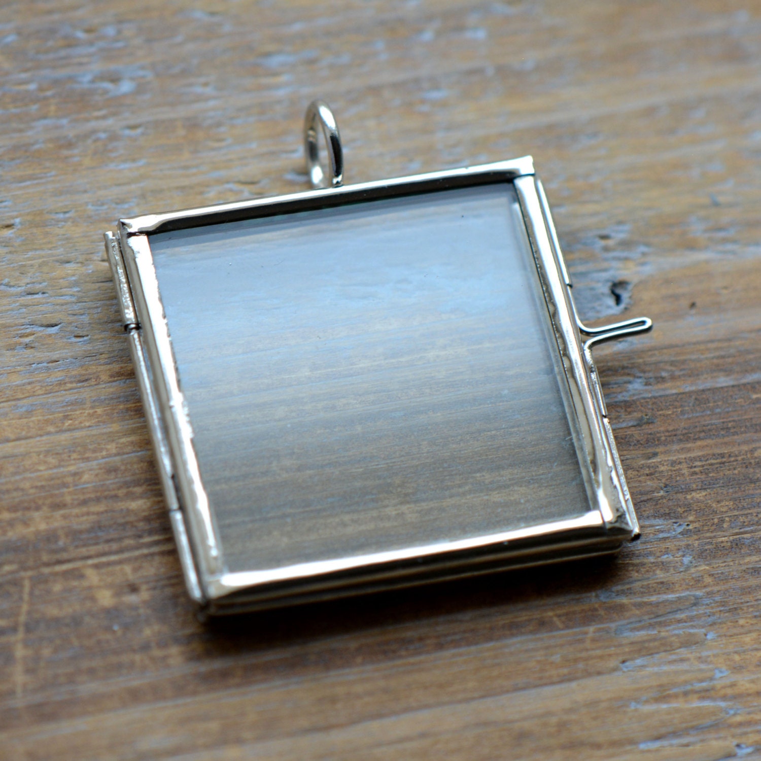 Silver Glass Frame Pendant Square Shape Double Sided Glass