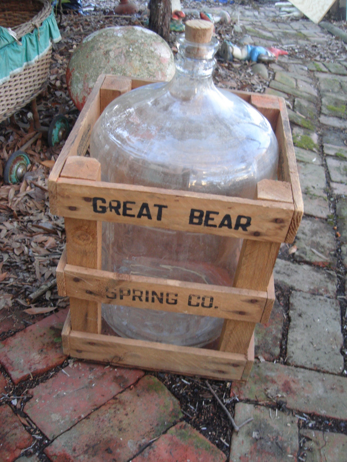 SALE NOW antique water bottle in wood crate old by funknjunkinc