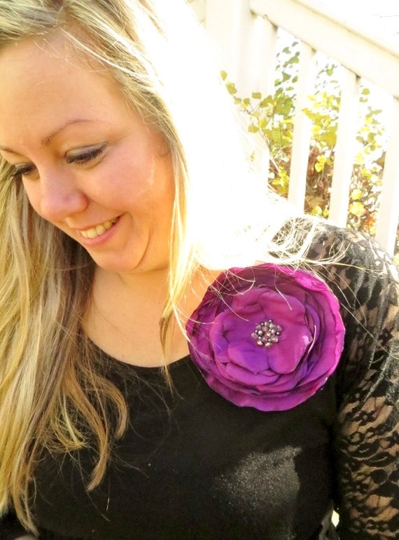 Extra Large Silk Flower Pin Large Purple Flower Brooch xl
