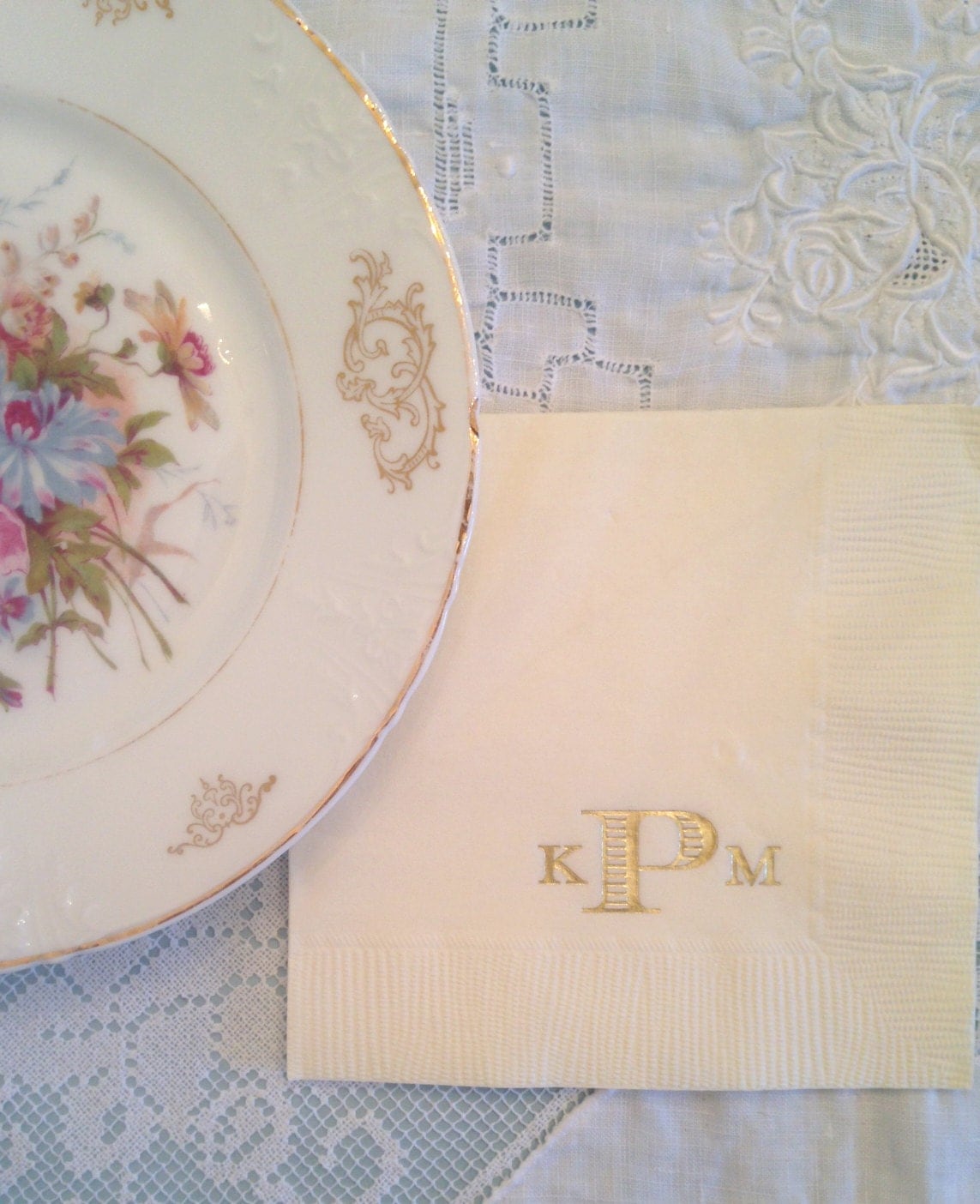 Set of 100 Monogrammed Napkins Wedding or Personalized Home