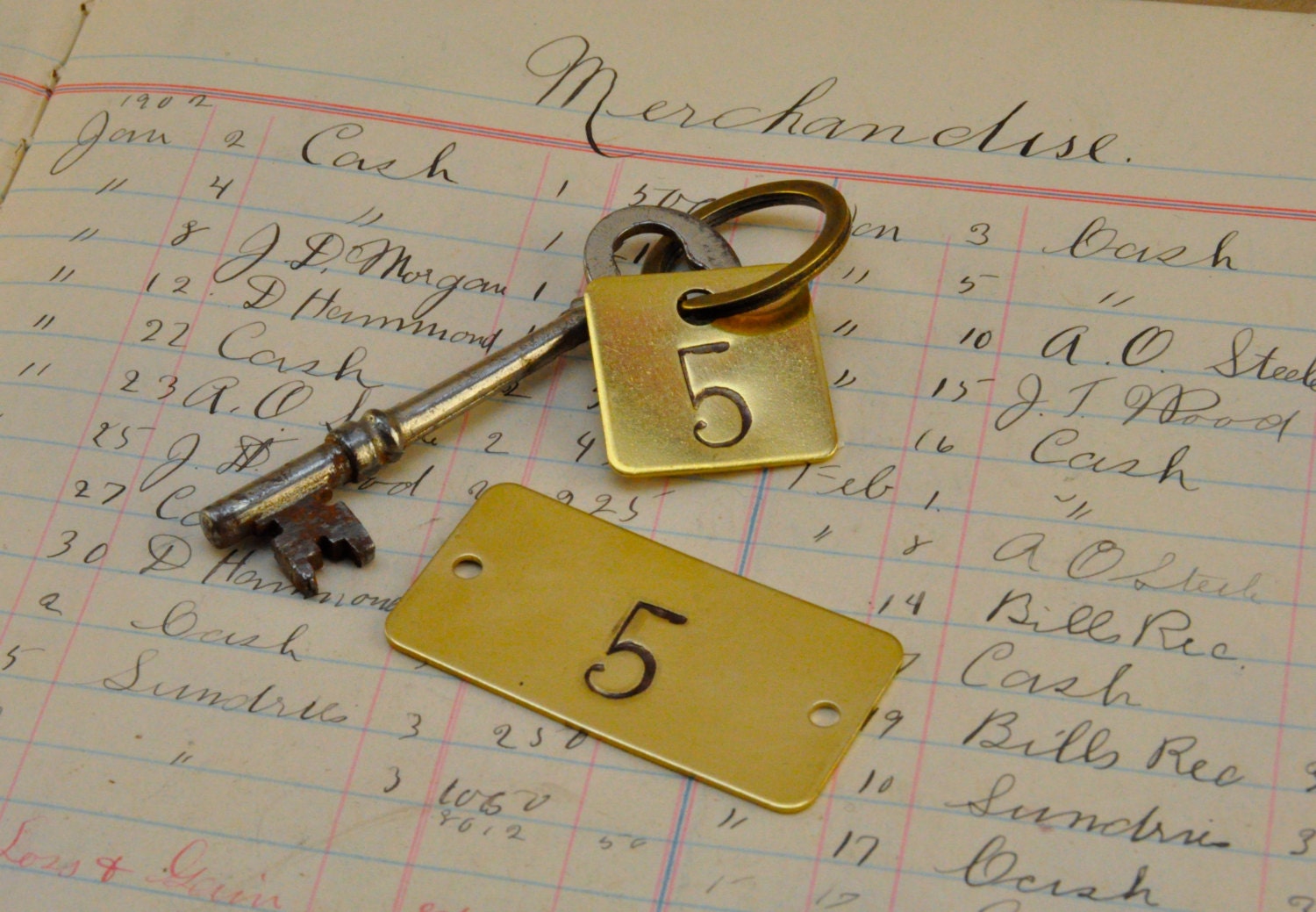 Hotel room number and key brass tags set Custom hand punched