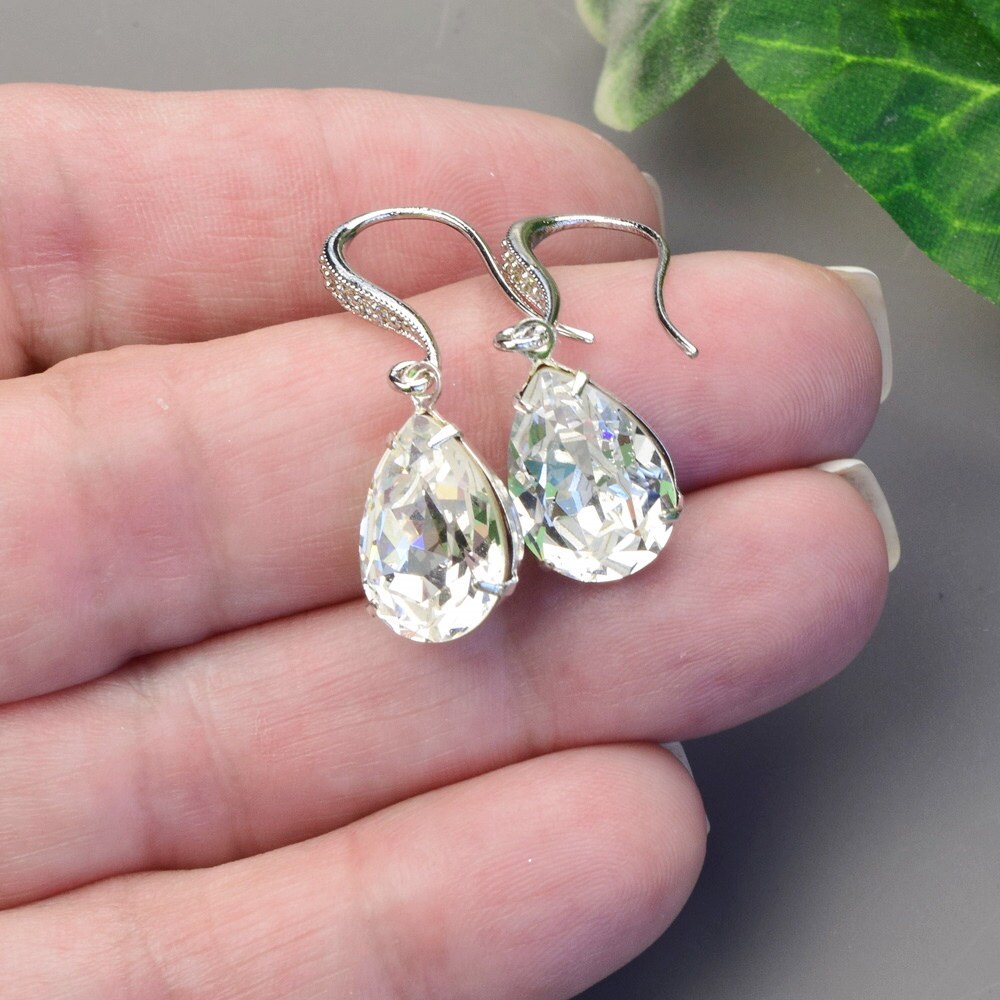 Clear Earrings Swarovski Earrings Silver White Bridal