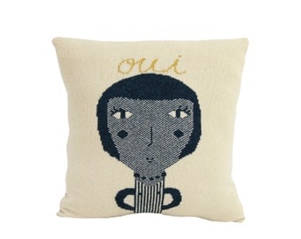 Knitted Portrait: Parisienne - Lambswool / Leather pillow