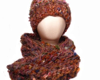 253 Waldo HAT ONLY: mauves,pinks, hand knit, reversible hat, warm for winter, one of a kind, wicked cool