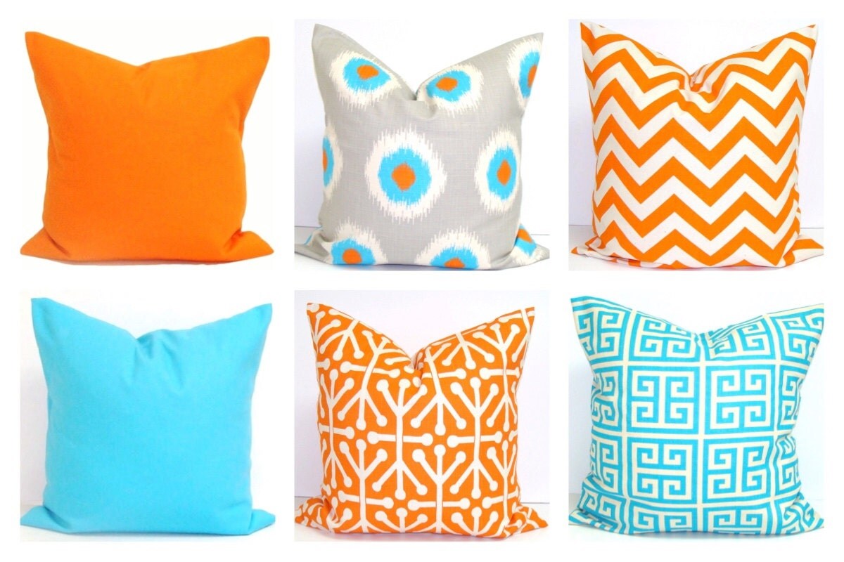 Orange Pillows Blue Pillows ALL SIZES Pillow by ElemenOPillows