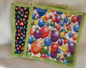 Colorful Balloons Quilted Potholders - Set of 2