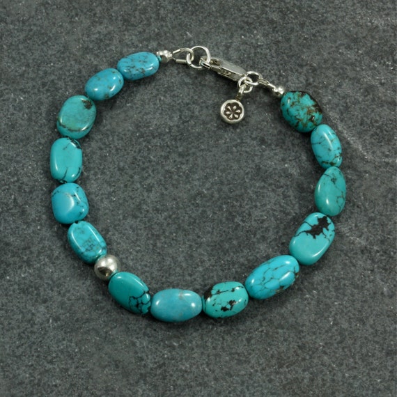 Turquoise Nugget Bracelet with Hill Tribe Silver Southwestern