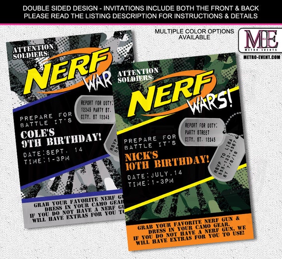 Nerf Wars Birthday Invitations, Nerf Wars Invitations, Invitations, Nerf Invitations, Nerf Invitation, Nerf Party, Invitation, Nerf Il_570xn