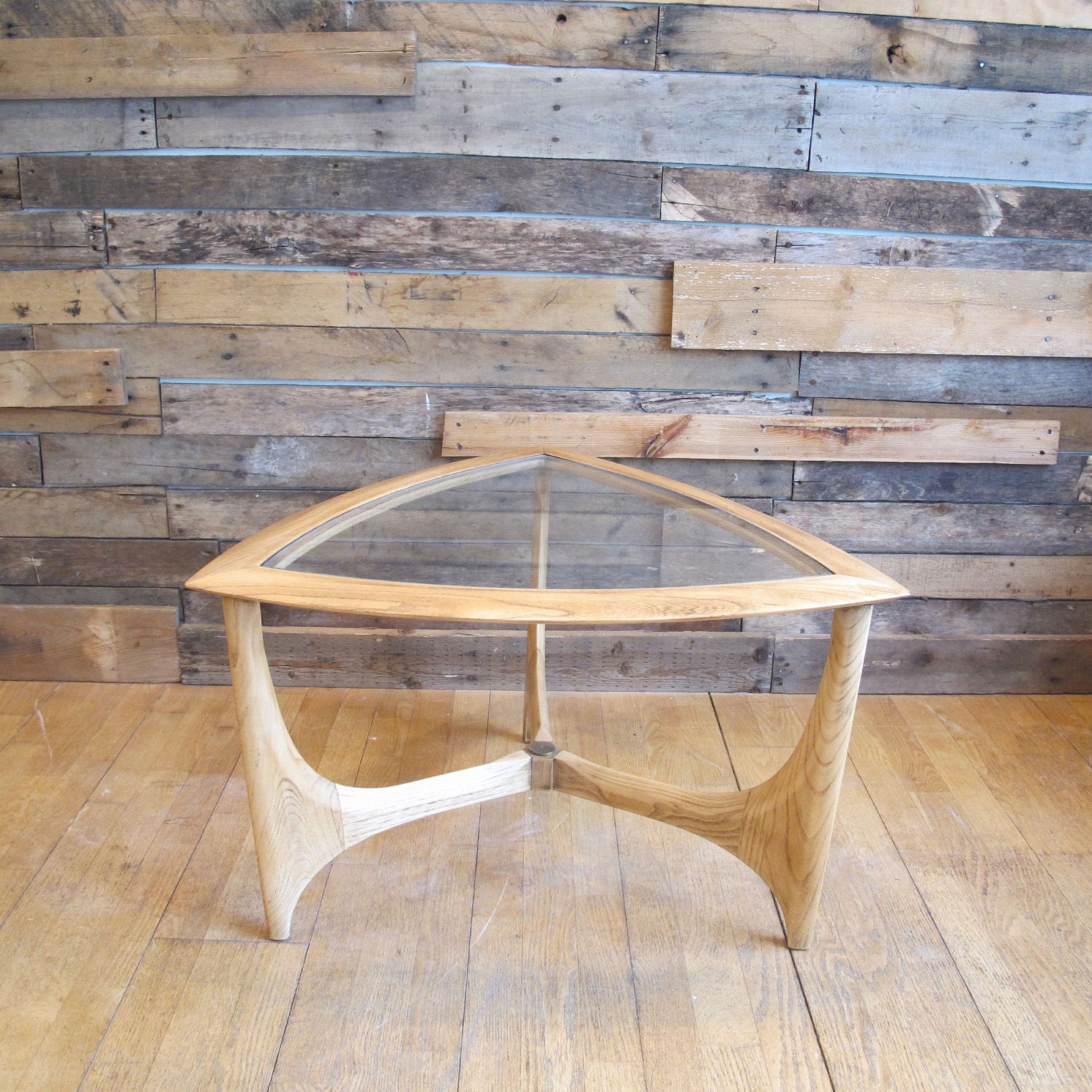 Vintage Mid Century Modern Lane Glass Top Triangle End Table Haute Juice