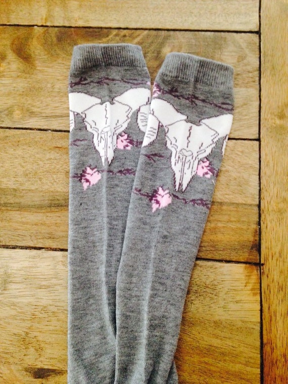 Girls Cow Skull Print Leg Warmers