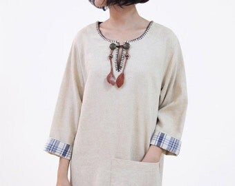 Woman Dress Vintage Style Dress Day Dress White Dress Tartan Dress