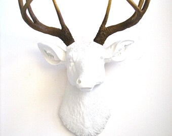 SALE! Faux Taxidermy Deer Head wall mount in WHITE w/ Natural looking antlers wall hanging stag head farm house decor nursery wall decor
