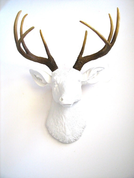 SALE Faux Taxidermy Deer Head wall mount in WHITE w/ Natural